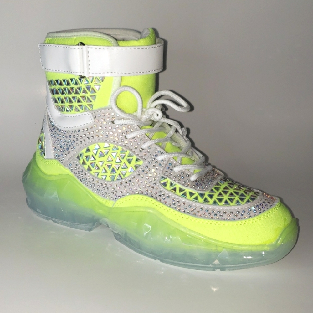 HI TOP LACE UP NEON LIME RHINESTONE SNEAKERS